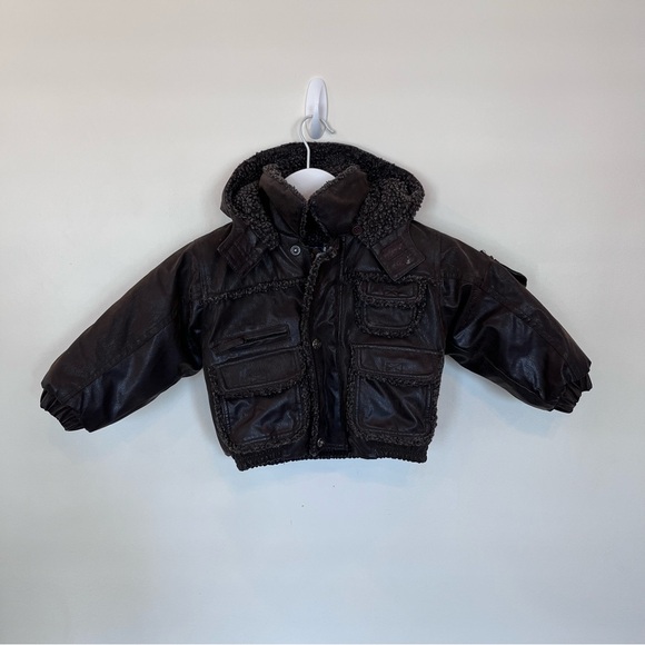 Big Chill Brown Faux leather Bomber Jacket Sherpa Lined Boys 18 Months Pilot - Picture 2 of 6